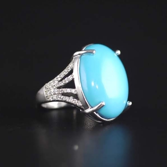 NEW Premium Arizona Sleeping Beauty Turquoise & Zircon Ring Size 6 - Picture 3 of 14